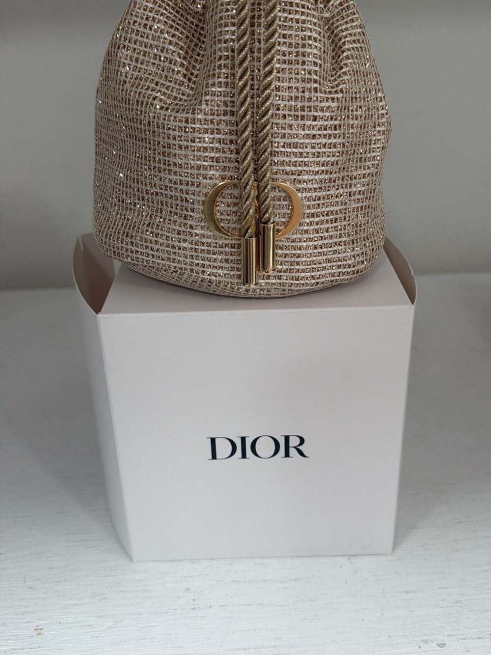 DIOR Sparkle Beige Drawstring Pouch